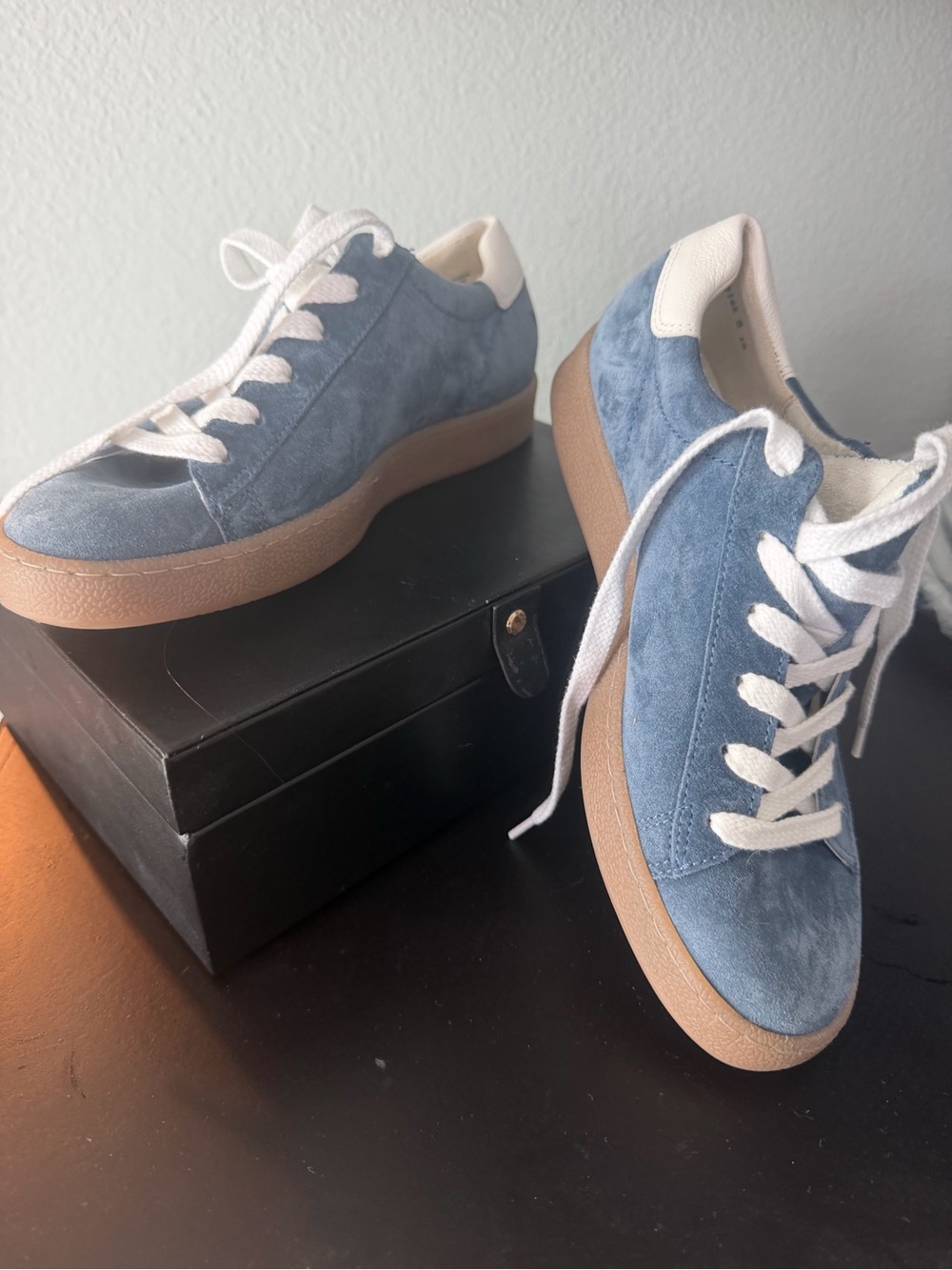 Paul Green Blue Suede Lace-Up Sneakers with Tan Sole